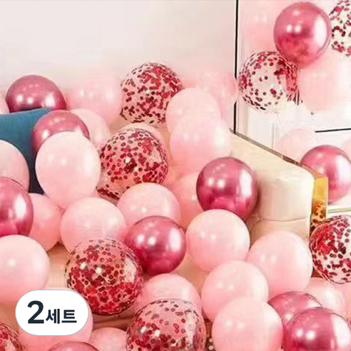 뷰라뷰 파티풍선 50p + 공기펌프 + 10m 리본 세트, 11 핑크 + 텐더핑크 + 레드스팽글(랜덤발송), 2세트