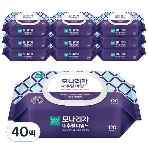 모나리자 내추럴 마일드 물티슈, 120개입, 40개