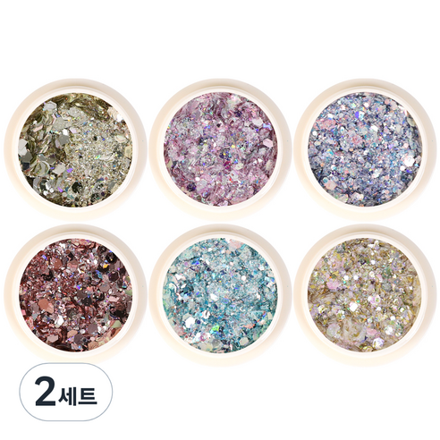 엔비키덜트 젤네일 믹싱 네일글리터 B 여름네일 6종 M10155, 2세트, 혼합 색상