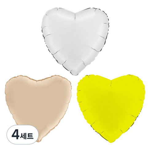 그라보벌룬 은박 하트풍선 3종 세트, 새틴화이트, 크림, 매트라임그린, 4세트