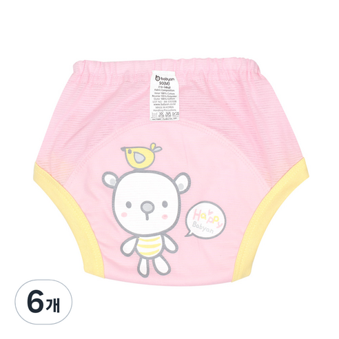 베이비앙 4중 방수 배변훈련팬티, 6개, 해피베어