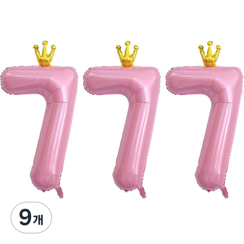 JOYPARTY 숫자 7 은박 왕관 풍선, 핑크, 9개