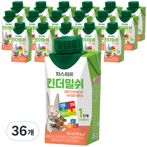 파스퇴르 킨더밀쉬 액상분유 1단계 200ml, 36개