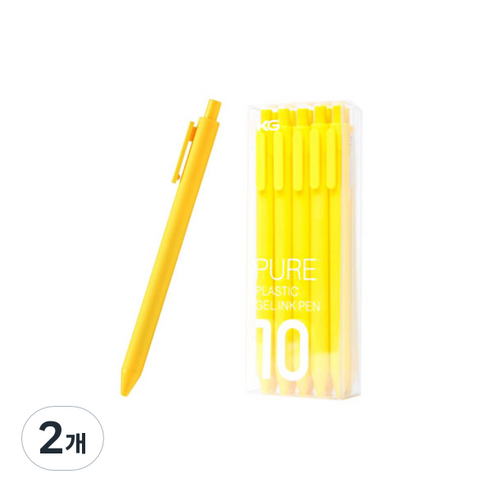 KACO PURE 컬러 소프트 젤펜 블랙심 0.5mm 10p, 옐로우, 2개