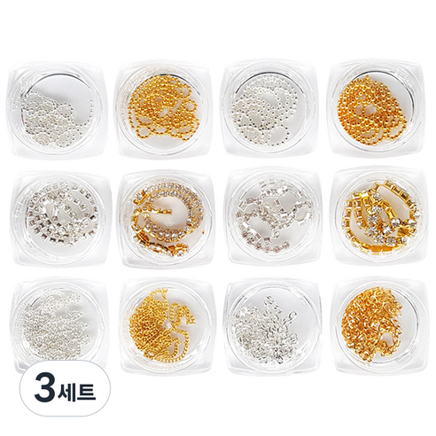 퍼니네일 네일체인 12종 세트, 혼합 색상, 3세트