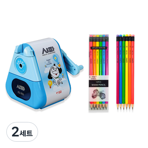 티티 샤파 연필깎이 KI-100 + 투코비 코마 삼각 지우개 연필 TC-208 6종 x 2p 세트, 블루(연필깎이), 2세트