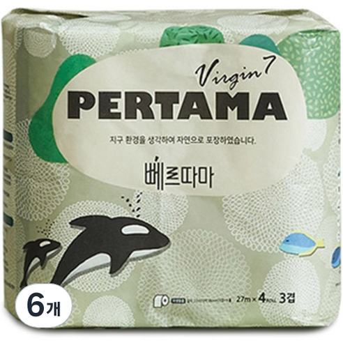 뻬르따마 3겹 천연펄프 두루마리 화장지 27m, 4개입, 6개