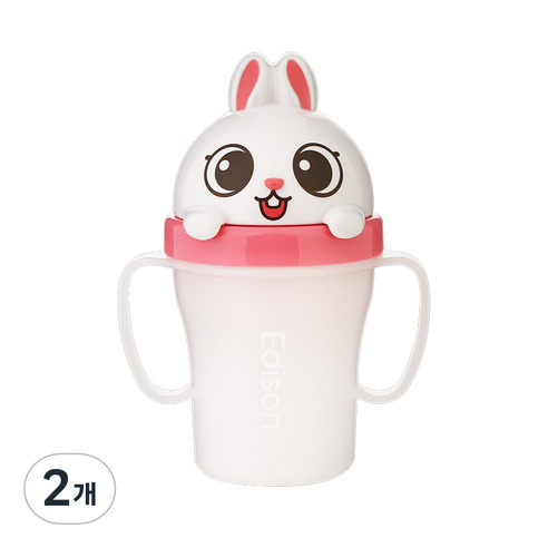 에디슨 흘림방지 빨대컵 3 200ml, 토끼 래니, 2개