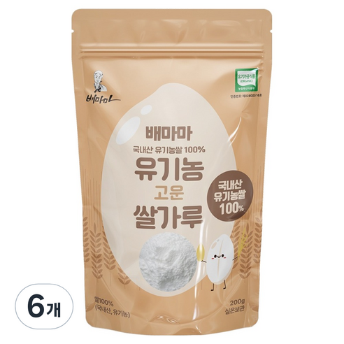 배마마 유기농 고운 쌀가루, 200g, 6개
