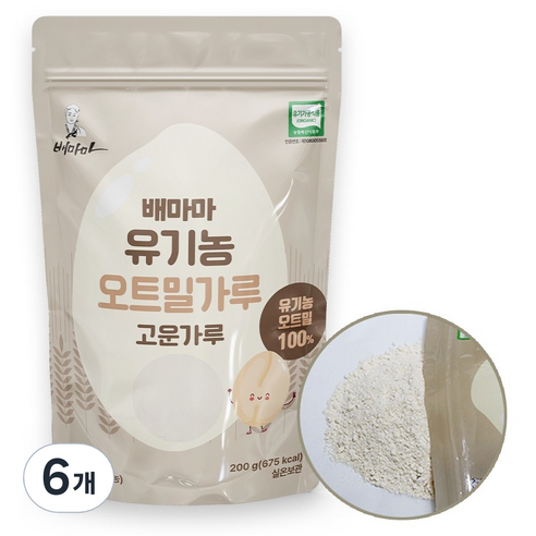 배마마 유기농 오트밀 가루 이유식, 200g, 6개
