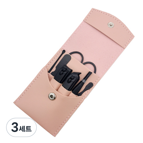 미카엘그라운드 손톱 깎이 7종 세트, 3세트, 핑크(케이스), 블랙(도구)