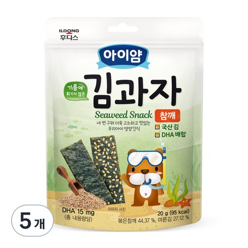 일동후디스 아이얌 김과자, 참깨, 20g, 5개