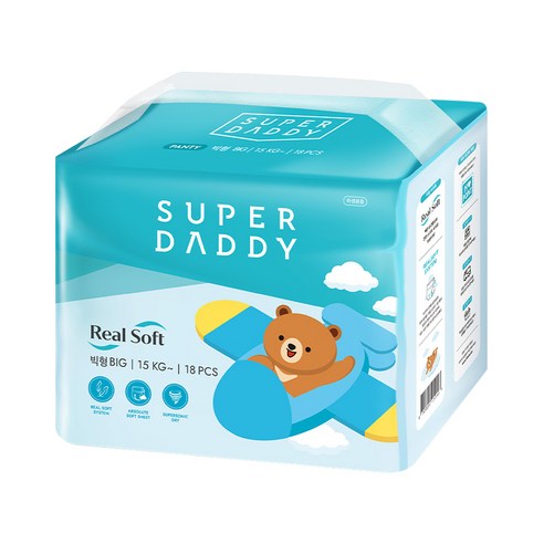 슈퍼대디 리얼소프트 기저귀 남녀공용 팬티형, 점보형 이상(3XL..., 18매