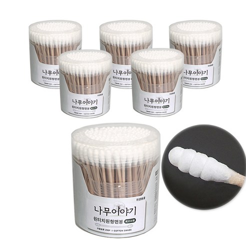 나무이야기 회오리형 원터치원형 면봉, 200개입, 6개