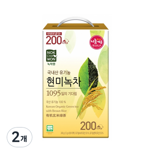 녹차원 국내산 유기농 현미녹차 티백, 1.2g, 200개입, 2개