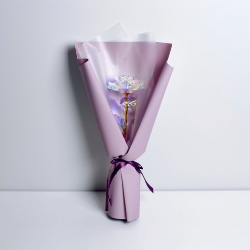 미다운플라워 조화 홀로그램 장미 미니 꽃다발 한송이, 인디퍼플