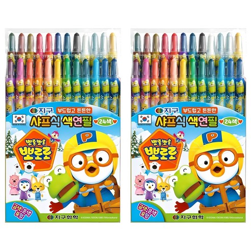 지구화학 뽀롱뽀롱뽀로로 샤프식 색연필, 24색, 2개
