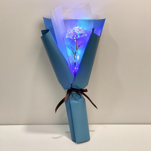 미다운플라워 조화 홀로그램 장미 미니꽃다발 LED 한송이, 아쿠아마린
