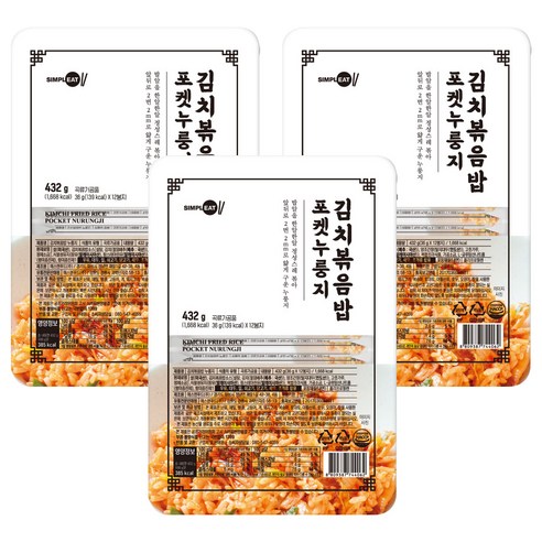 심플잇 김치볶음밥 포켓누룽지, 432g, 3개