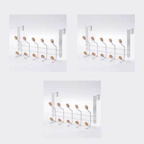 더깔끔 우드볼 10구 도어훅, 화이트, 3개