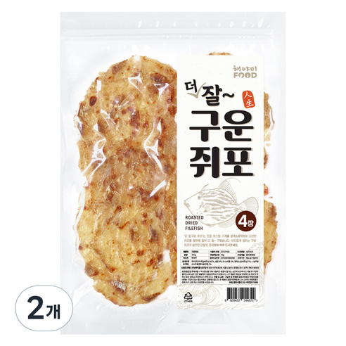 해야미 더 잘 구운 쥐포 4p, 80g, 2개