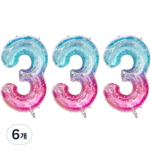 JOYPARTY 숫자은박풍선 대 오로라, 6개, 숫자 3