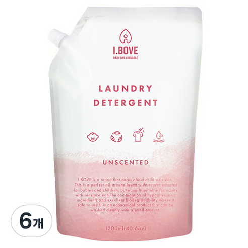 아이보브 베이직 고농축 무향 아기 세제 리필, 1200ml, 6개