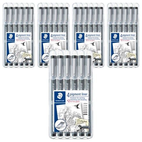 스테들러 피그먼트 라이너 308 디자인펜 6종, 흑색, 5세트