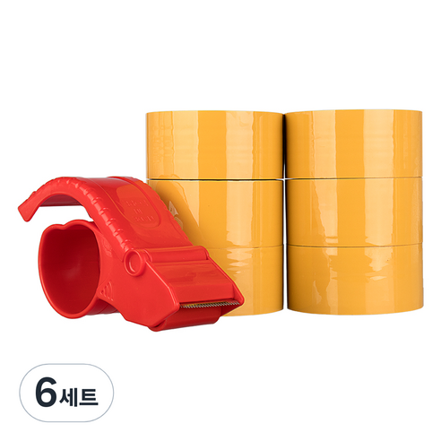 대박테이프 황색 박스테이프 50m 6p + 커터기 1p, 6세트
