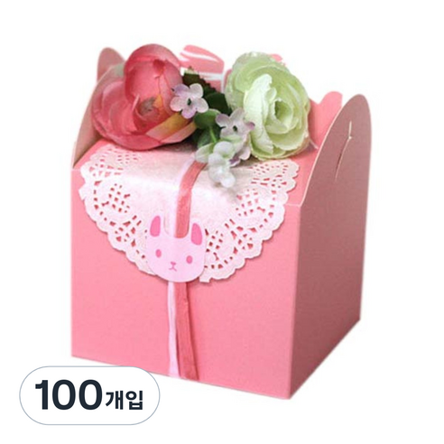 이홈베이킹 선물용 돌떡 리본상자, 핑크, 100개입