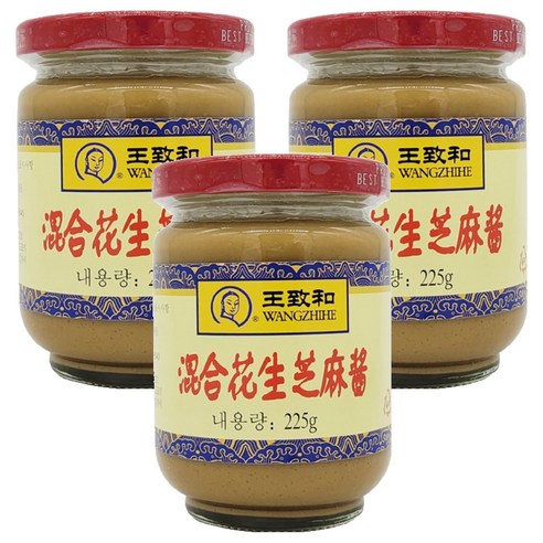 왕즈허 혼합 땅콩 즈마장 소스, 225g, 3개