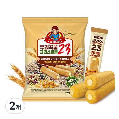 슈퍼우먼 우리곡물 크리스피 23곡 과자 50p, 2개, 500g