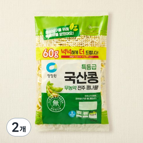 청정원 특등급 국산콩 무농약 전주콩나물, 400g, 2개