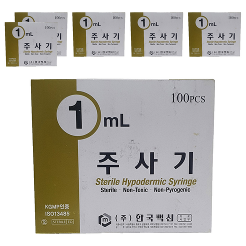 한국백신 일회용 주사기 1ml 26g 100p, 6개