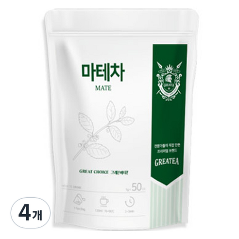 Greatea 마테 차, 1g, 50개입, 4개