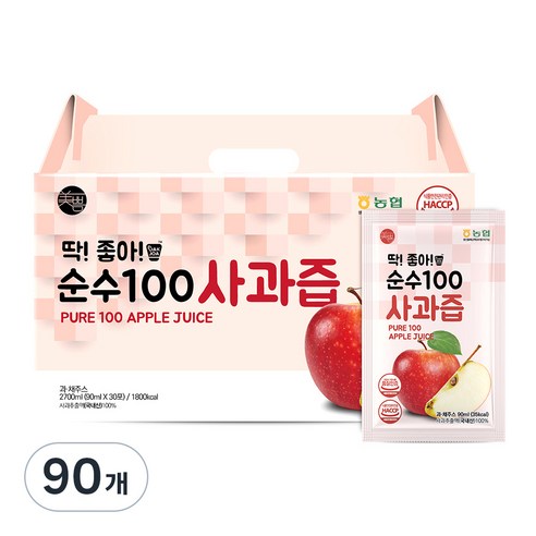 미쁨생활건강 딱 좋아 순수 100 사과즙, 90ml, 30개