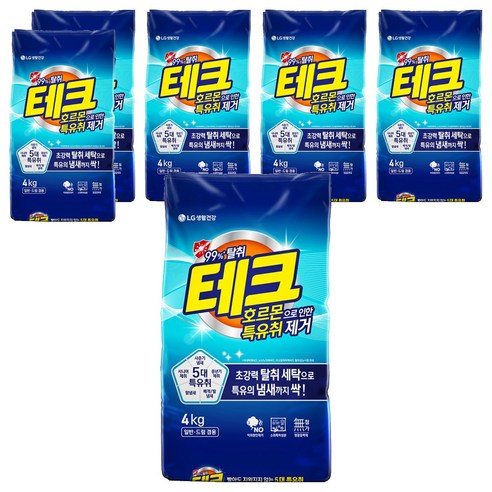 테크 호르몬으로 인한 특유취 제거 분말세제 리필, 4kg, 6개