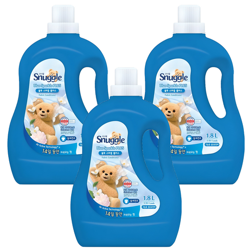 스너글 섬유유연제 블루스파클 플러스, 1.8L, 3개