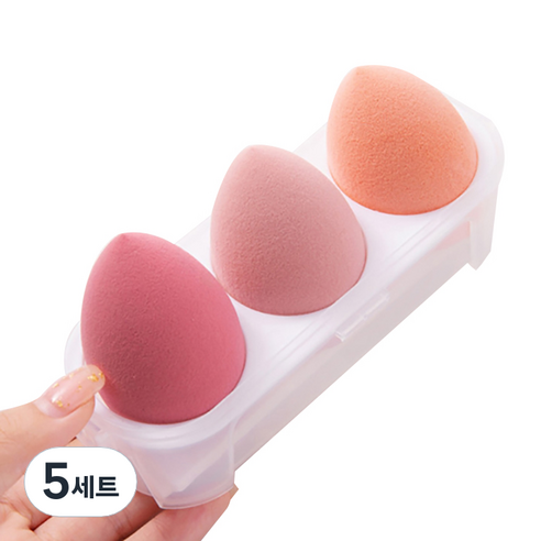 에이홉 다양한 모양의 소프트 에어쿠션퍼프 3구 + 보관함 세트, 5세트, 핑크
