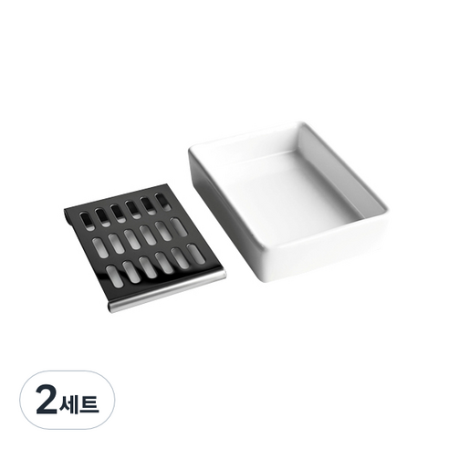 아토소 도자스텐 비누 받침대 디쉬 + 트레이, 디쉬(백자), 트레이(실버), 2세트