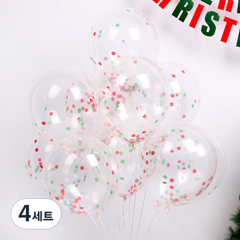 파티해 모던믹스 컨페티풍선 20p + 손펌프 랜덤발송 +컬링리본 + 스펀지닷 세트, 크리스마스, 4세트