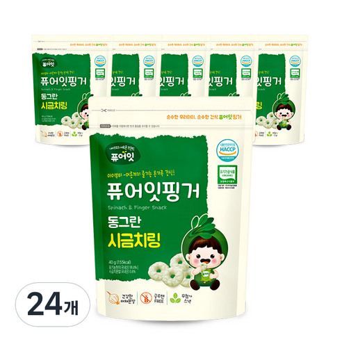 퓨어잇 핑거 동그란 야채링 40g, 시금치, 24개