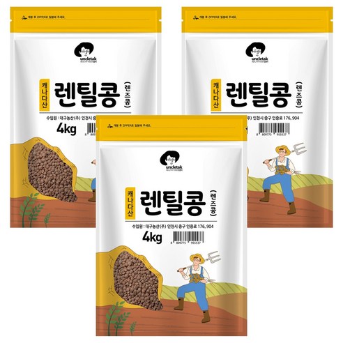 엉클탁 렌틸콩 렌즈콩, 4kg, 3개