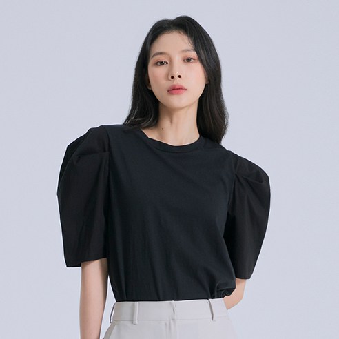 미쏘 여성용 우븐소매 반팔 티셔츠