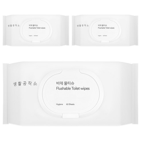 생활공작소 비데 물티슈 캡형, 60매, 3세트