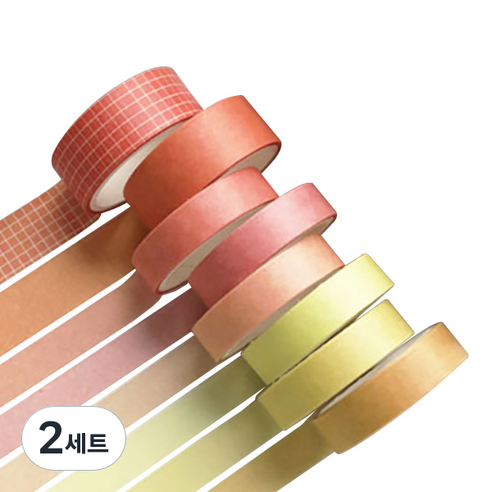 미빌 문구 베이직 패턴 마스킹 테이프 8종 세트, 옐로우, 2세트