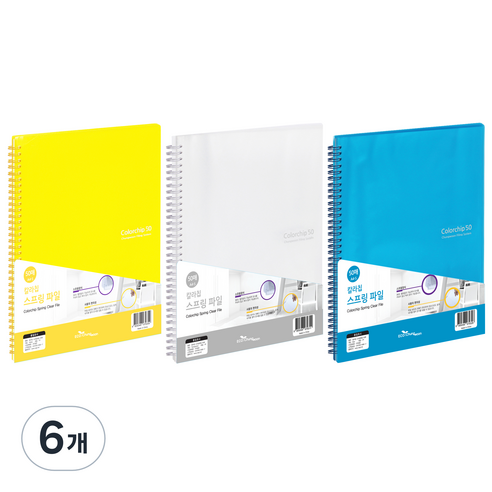 에코청운 칼라칩 스프링화일 50매 A4, 랜덤발송, 6개