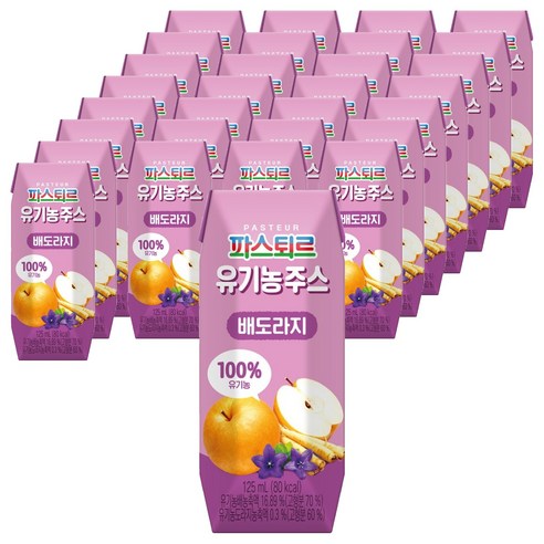 파스퇴르 유기농주스, 125ml, 72개, 혼합맛(배/도라지)