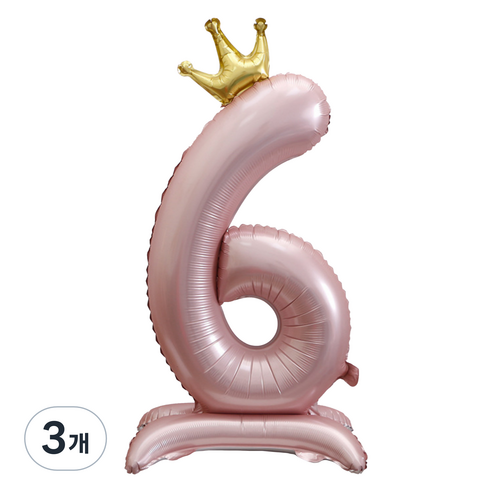 세컨드베스트 크라운 스탠딩 숫자 파티풍선 100cm, 핑크 숫자 6, 3개
