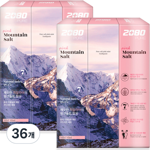 2080 퓨어 마운틴 핑크 솔트 치약, 150g, 36개